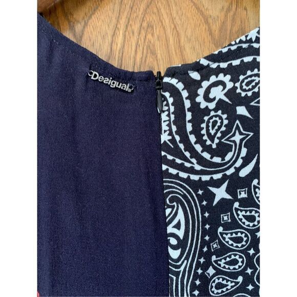 Desigual Dana Draped Print Mini Dress Blue Multi Size 6 - Picture 7 of 12
